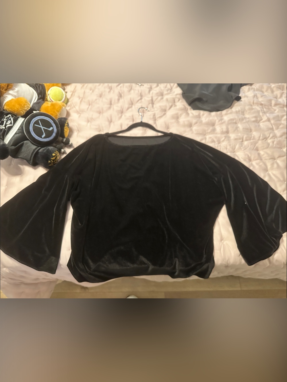 Classic Black Velvet Bell-Sleeve Top - Women's